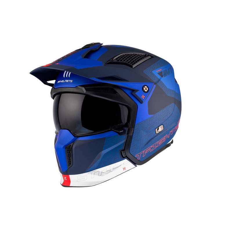 Otvorena kaciga s maskom MT Streetfighter SV Totem C17 bijelo-plava s iridium vizirom