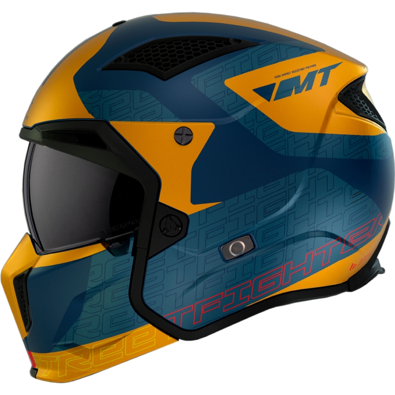 Otvorena kaciga s maskom MT Streetfighter SV Totem C3 plavo-žuta s iridium vizirom