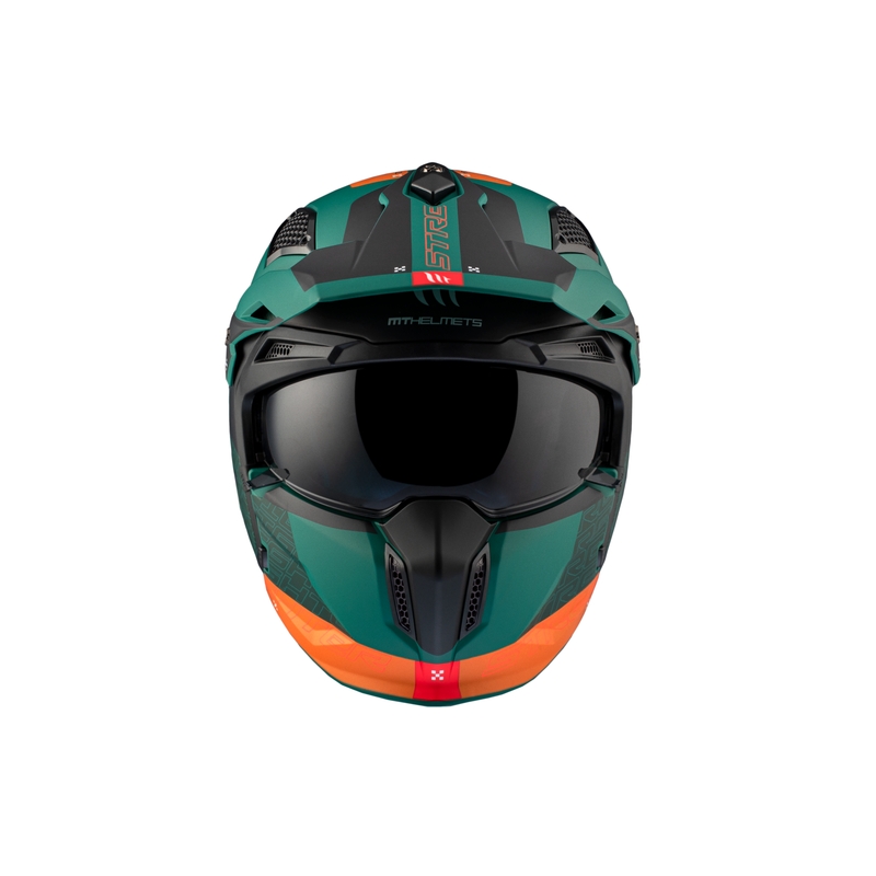 Otvorena kaciga s maskom MT Streetfighter SV Totem C6 crno-narančasto-zelena s iridij pleksiglasom