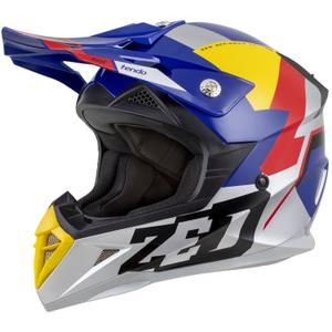 Dječja kaciga za motocross ZED X1.9D TENDO pearl plava-crvena-žuta-srebrna