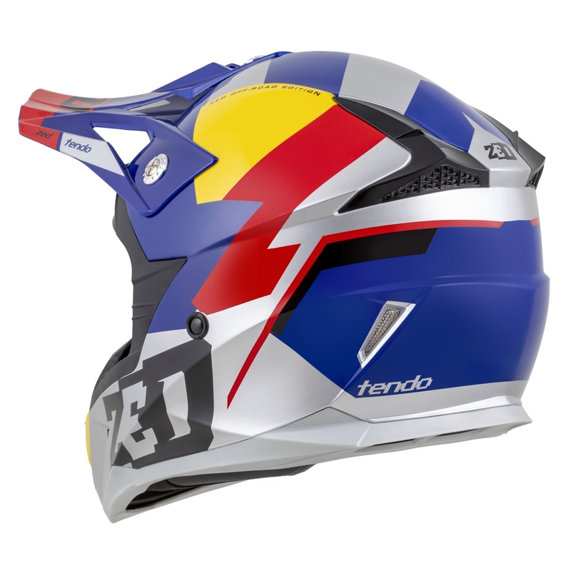 Dječja kaciga za motocross ZED X1.9D TENDO pearl plava-crvena-žuta-srebrna