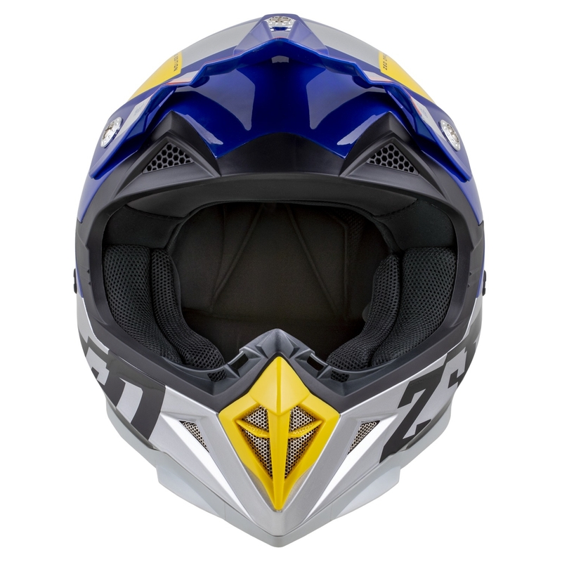 Dječja kaciga za motocross ZED X1.9D TENDO pearl plava-crvena-žuta-srebrna