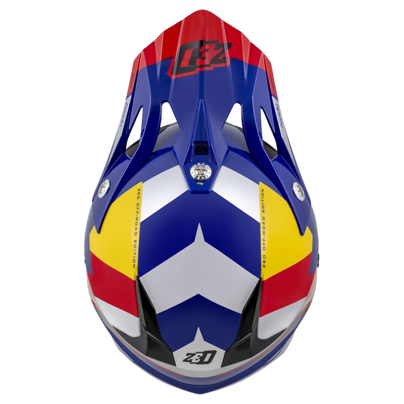 Dječja kaciga za motocross ZED X1.9D TENDO pearl plava-crvena-žuta-srebrna