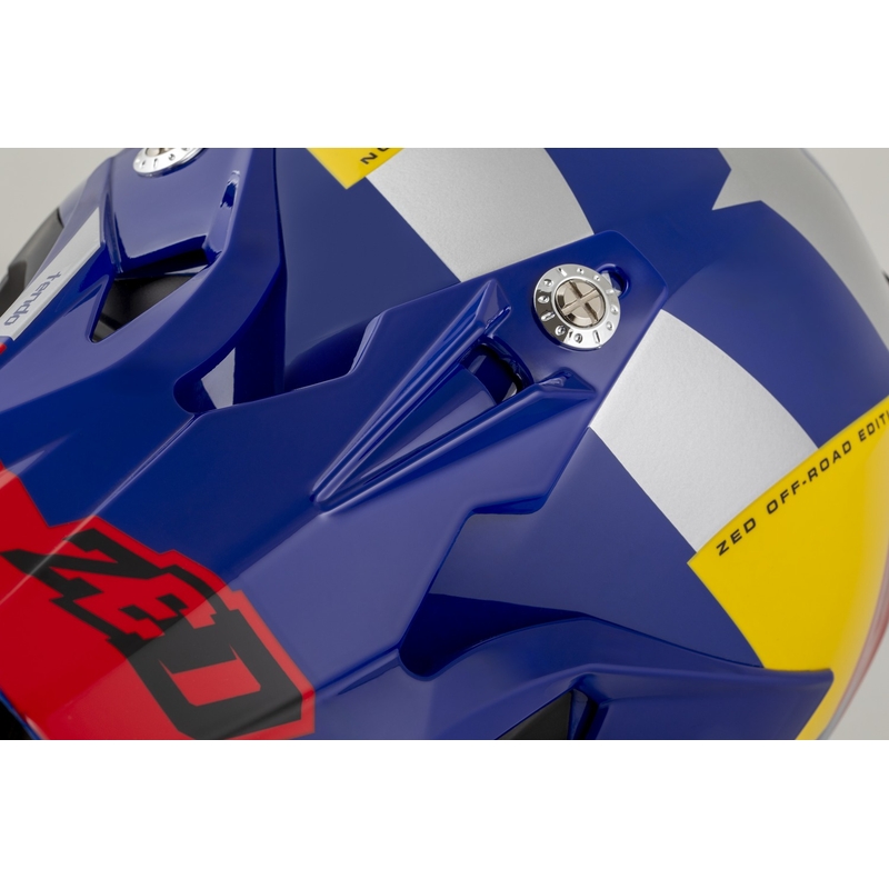 Dječja kaciga za motocross ZED X1.9D TENDO pearl plava-crvena-žuta-srebrna
