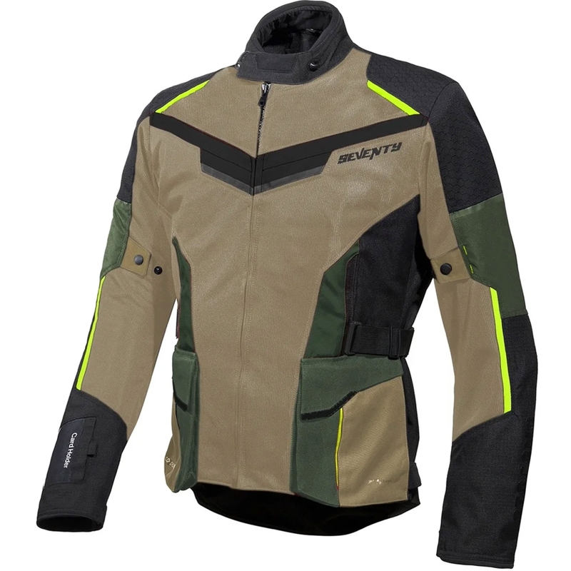 Motociklistička jakna Seventy Degrees SD-JT70 Atacama pješčano-zelena-fluo žuta