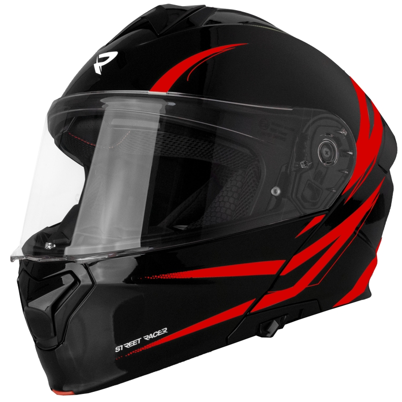 Motociklistička kaciga na preklop Street Racer Fury crno-crvena - II. kvaliteta