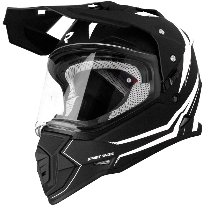 Enduro motociklistička kaciga Street Racer Ignite mat crno-bijela - II. kvaliteta