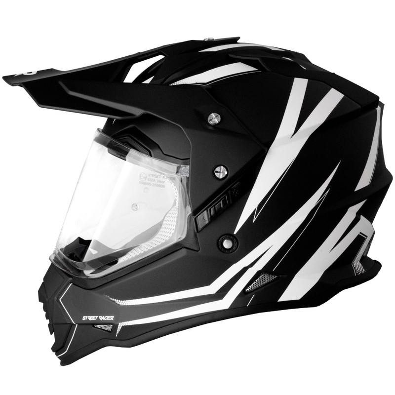 Enduro motociklistička kaciga Street Racer Ignite mat crno-bijela - II. kvaliteta