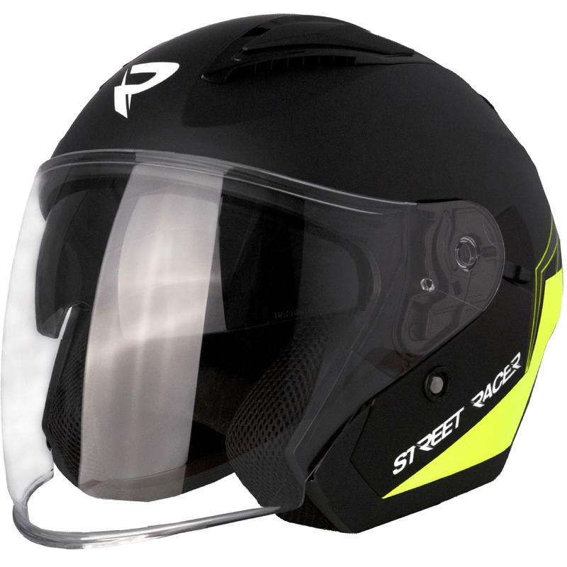 Otvorena motociklistička kaciga Street Racer Sonic mat crno-fluo žuta - II. kvaliteta