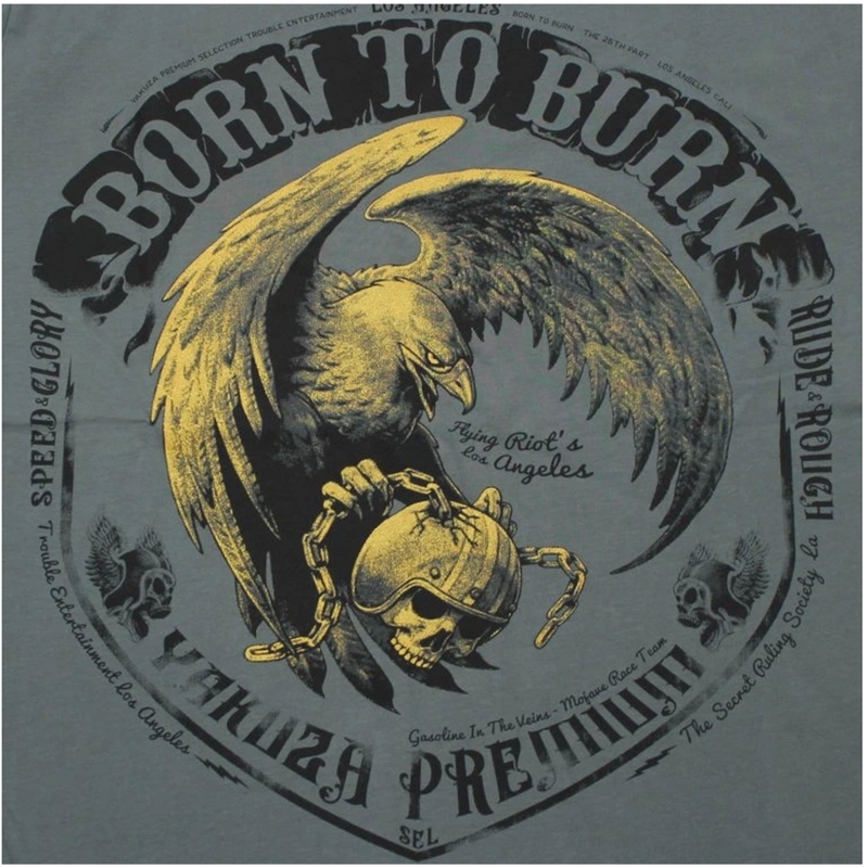 Majica Yakuza Premium Born To Burn Flying Riots Los Angeles maslinasto zelene boje