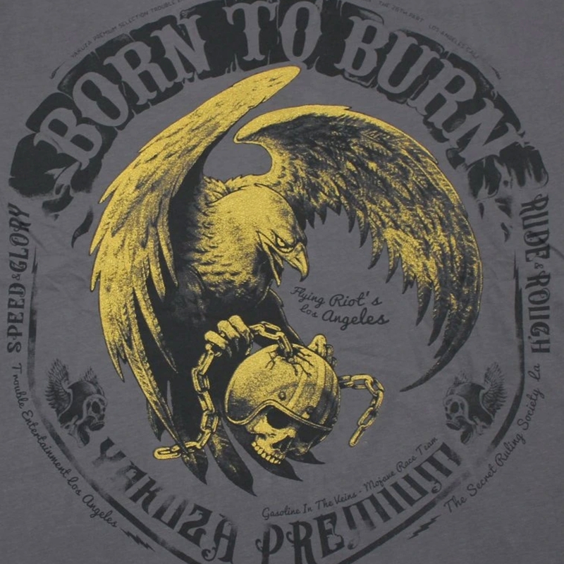 Majica kratkih rukava Yakuza Premium Born To Burn Flying Riots Los Angeles tamnosiva