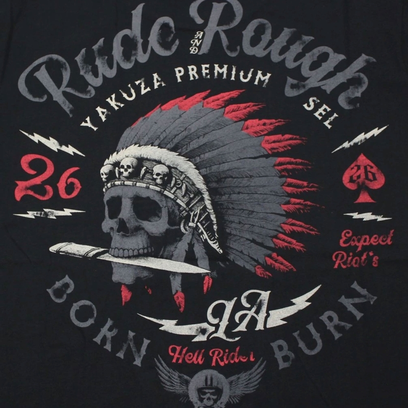 Yakuza Premium majica s natpisom "Rude and Rough" - Los Angeles crna