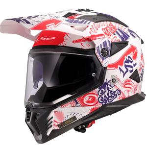 Enduro motociklistička kaciga LS2 MX702 Pioneer II Fantasy bijelo-crveno-plava