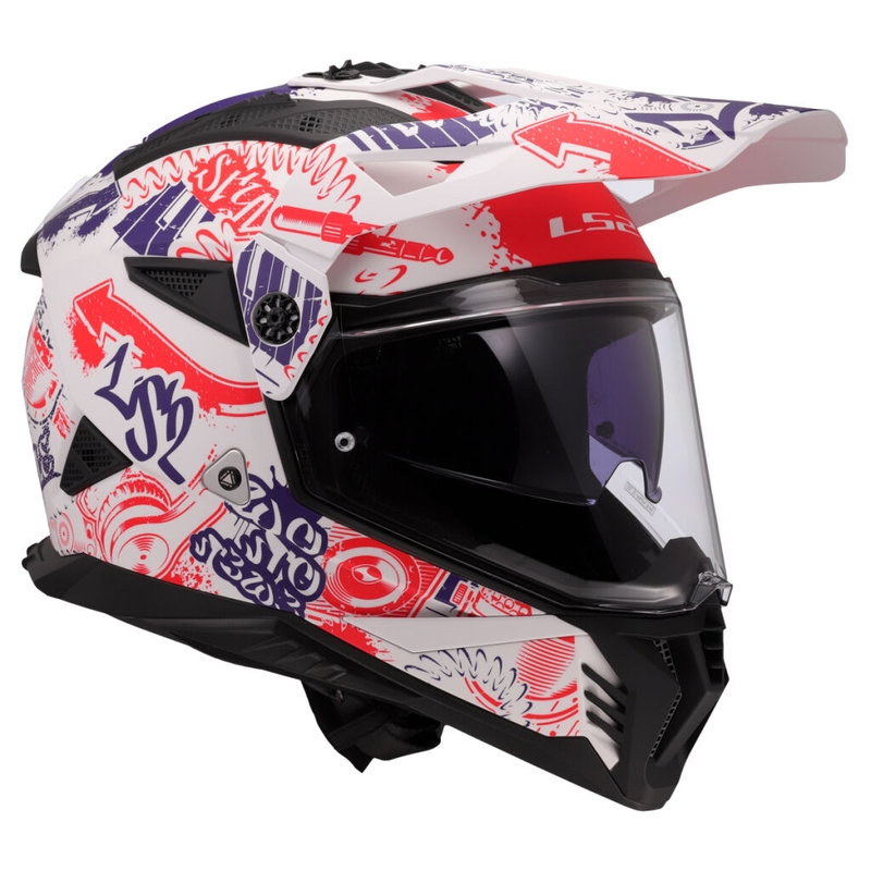 Enduro motociklistička kaciga LS2 MX702 Pioneer II Fantasy bijelo-crveno-plava