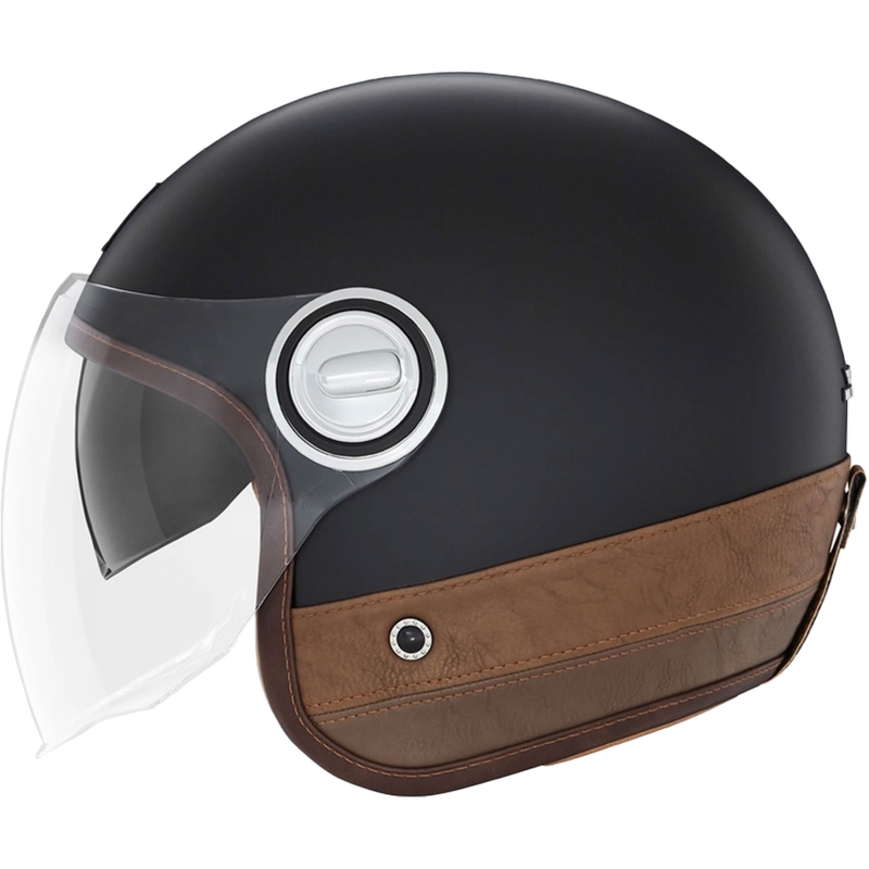 NOX PREMIUM Heritage kaciga za motocikle otvorenog lica, mat crna sa smeđom kožom