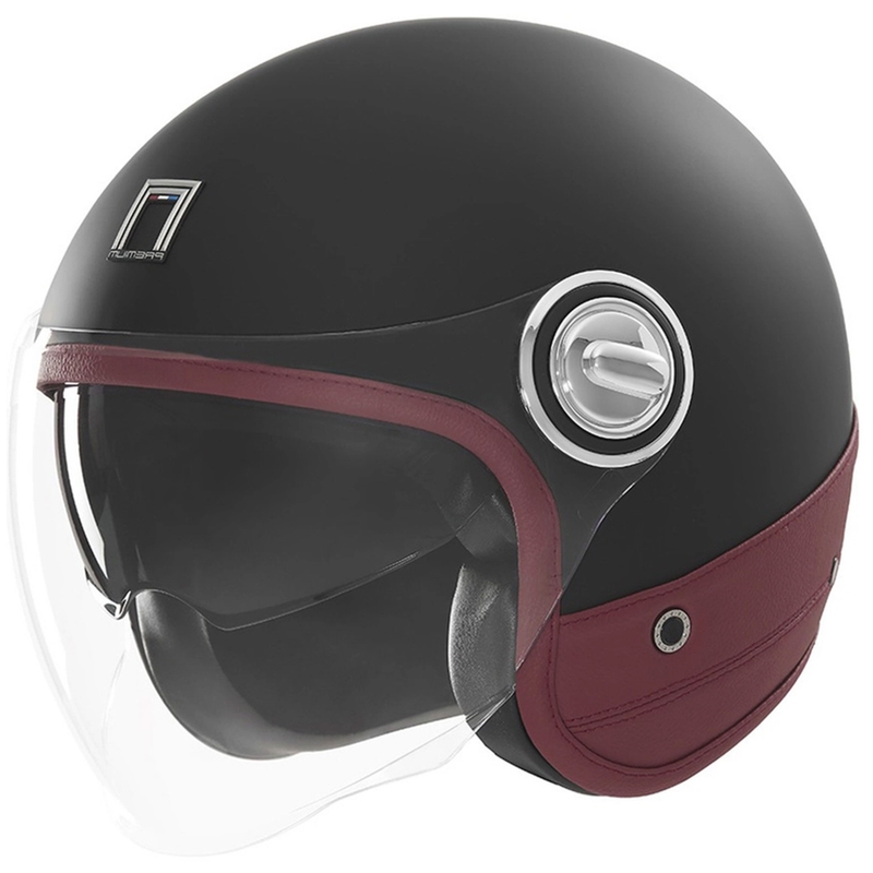 Otvorena motociklistička kaciga NOX PREMIUM Heritage mat crna s crvenom kožom