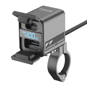 Interphone USB-C, USB-A punjač s punjenjem baterije za motocikl, crni