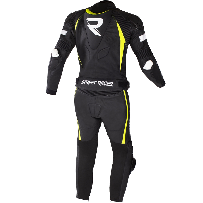 Street Racer Fast Track 2.1 kožno motociklističko odijelo crno-fluo žuto-bijelo