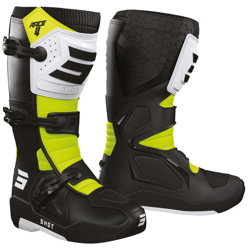 Motociklističke čizme Shot Race 4 crno-bijelo-fluo žuto