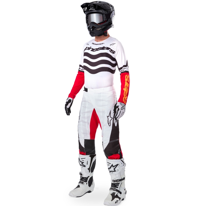 Alpinestars Techstar motocross dres ograničenog izdanja, tamnocrno-bijelo-fluo crveno-narančasta