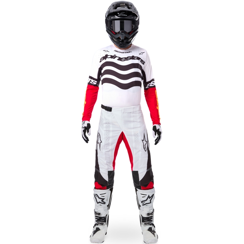 Alpinestars Techstar motocross dres ograničenog izdanja, tamnocrno-bijelo-fluo crveno-narančasta