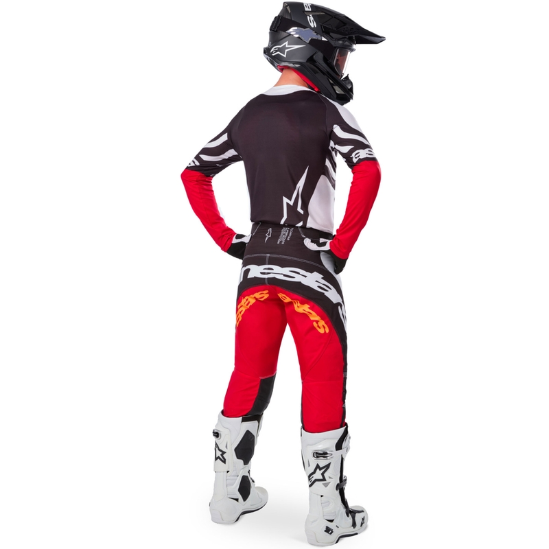 Alpinestars Techstar motocross dres ograničenog izdanja, tamnocrno-bijelo-fluo crveno-narančasta