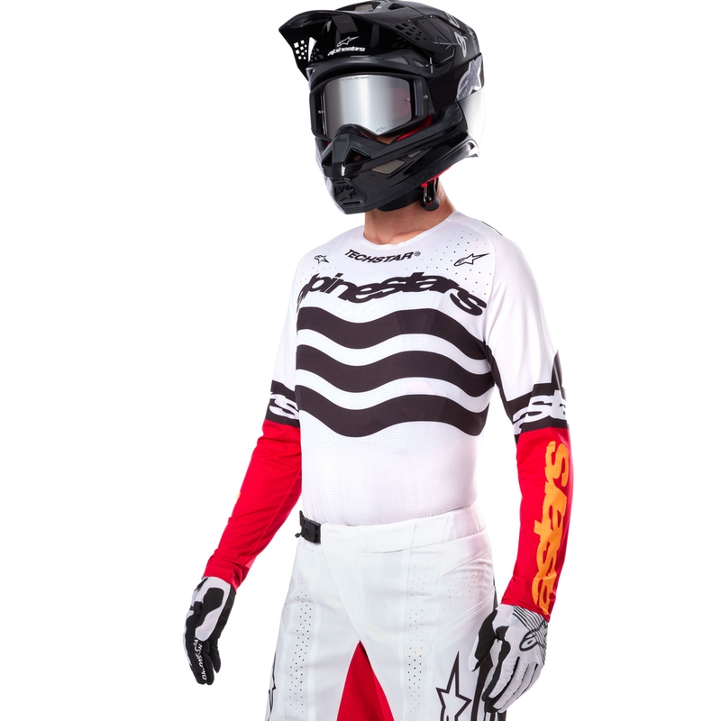 Alpinestars Techstar motocross dres ograničenog izdanja, tamnocrno-bijelo-fluo crveno-narančasta