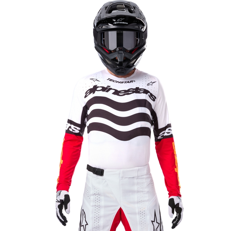 Alpinestars Techstar motocross dres ograničenog izdanja, tamnocrno-bijelo-fluo crveno-narančasta