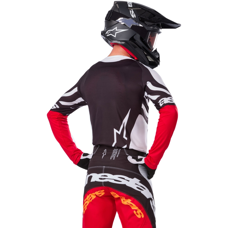 Alpinestars Techstar motocross dres ograničenog izdanja, tamnocrno-bijelo-fluo crveno-narančasta