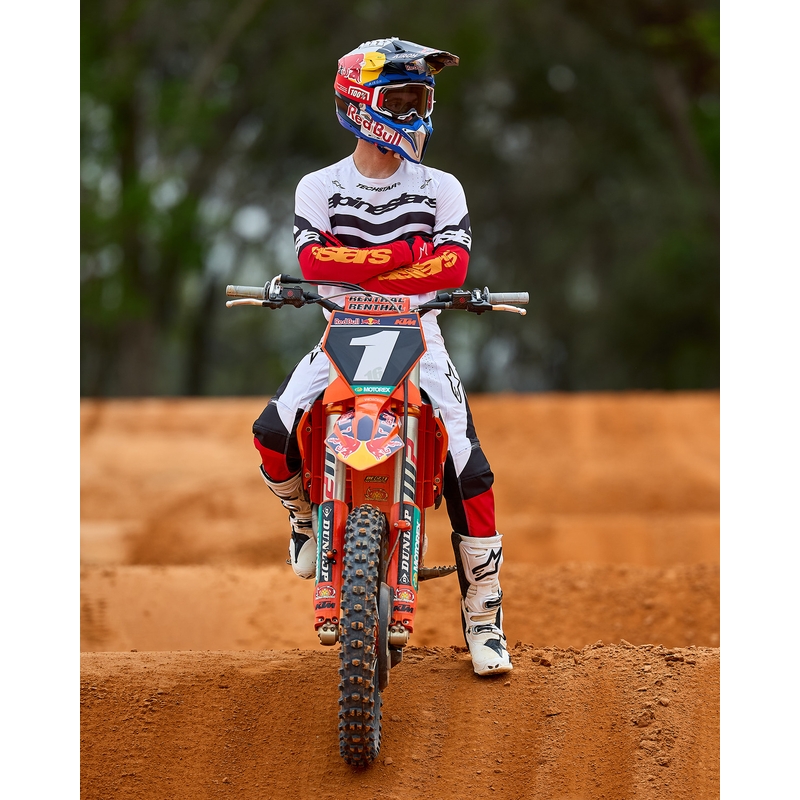 Alpinestars Techstar motocross dres ograničenog izdanja, tamnocrno-bijelo-fluo crveno-narančasta