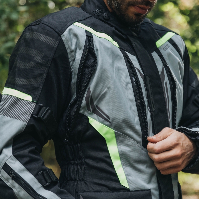 Motociklistička jakna Ozone Tour III crno-sivo-fluo žuta