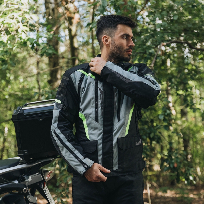 Motociklistička jakna Ozone Tour III crno-sivo-fluo žuta