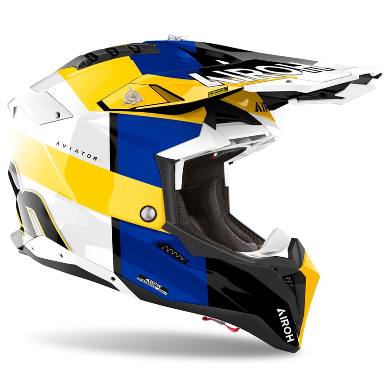 Airoh Aviator 3 Monarch motocross kaciga plavo-žuta sjajna