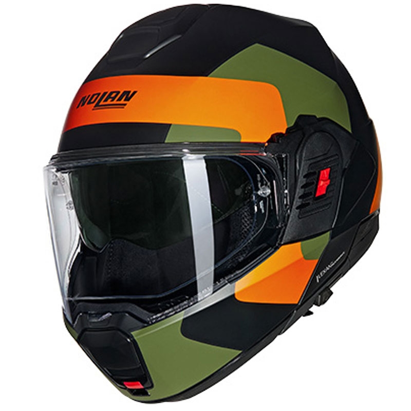 Preklopna motociklistička kaciga Nolan N120-1 Omocromo N-COM 345 crno-narančasto-zelena
