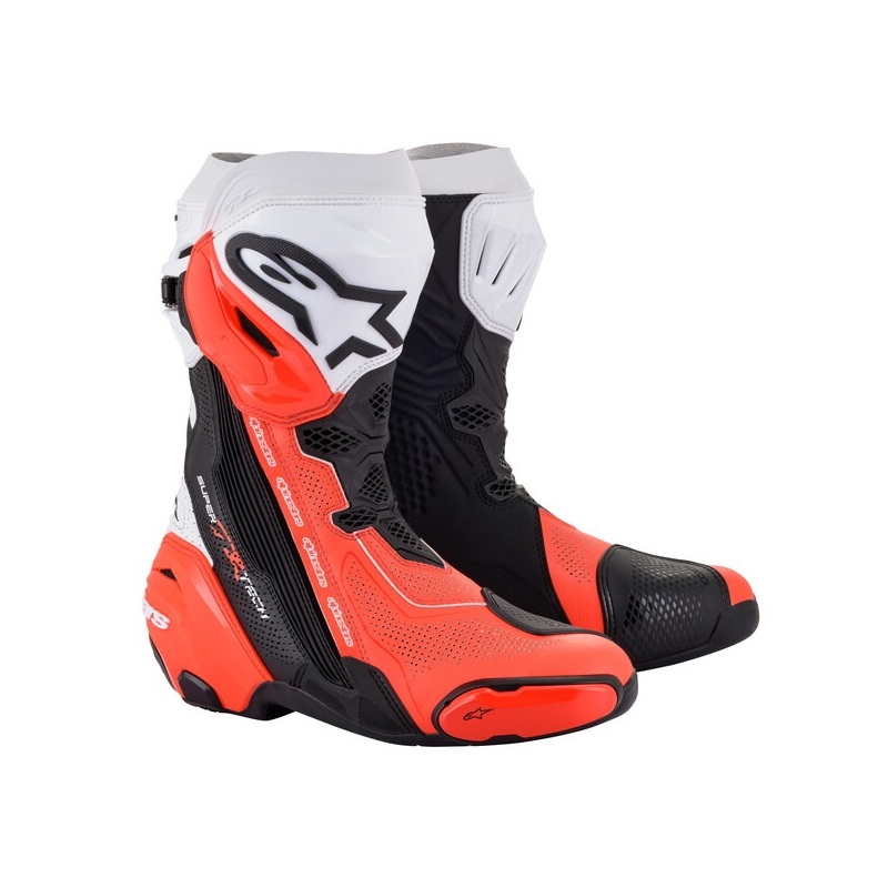 Alpinestars Supertech R Vented motociklističke čizme crno-bijelo-fluo crvene - II. kvaliteta