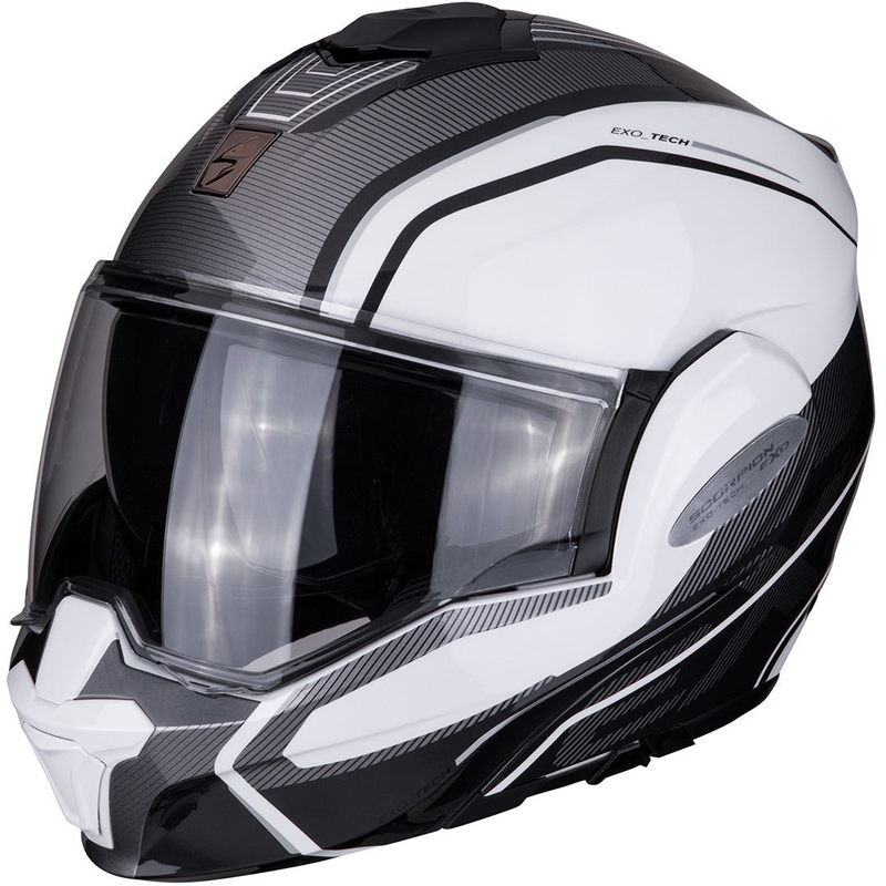 Preklopna kaciga Scorpion EXO-TECH Time-Off bijelo-srebrna