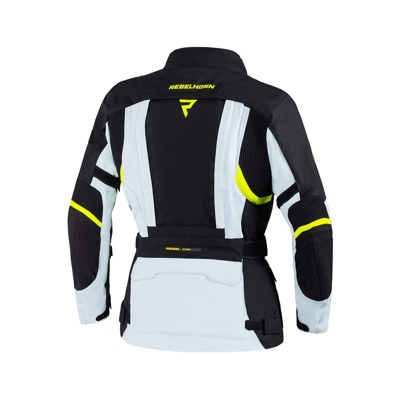 Ženska motoristička jakna Rebelhorn Hardy II sivo-crna-fluo žuta