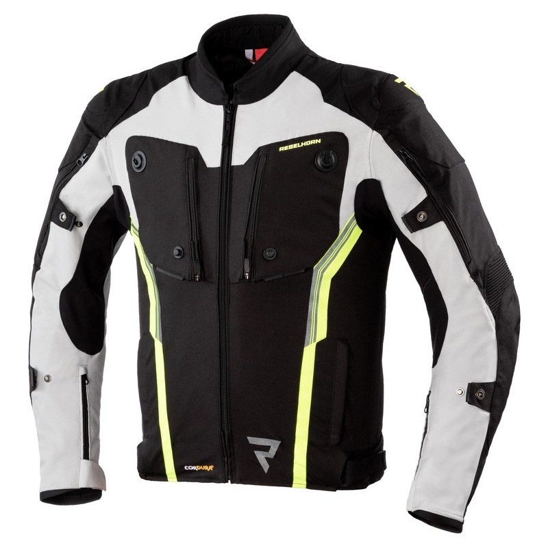 Motociklistička jakna Rebelhorn Borg crno-siva-fluo žuta