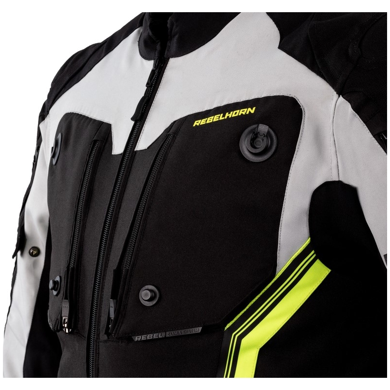 Motociklistička jakna Rebelhorn Borg crno-siva-fluo žuta