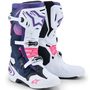 Alpinestars Tech 10 motociklističke čizme bijelo-ljubičasto-plavo-fluo roza