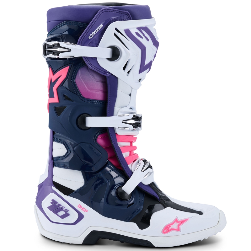 Alpinestars Tech 10 motociklističke čizme bijelo-ljubičasto-plavo-fluo roza