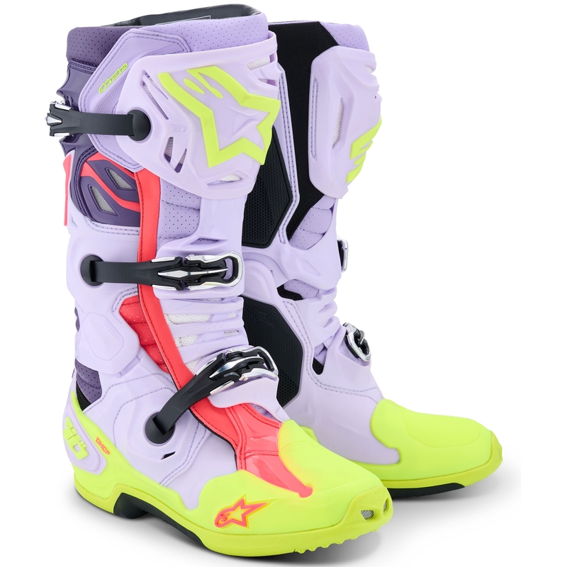 Alpinestars Tech 10 Supervented motociklističke čizme ljubičaste-fluo žute-ružičaste