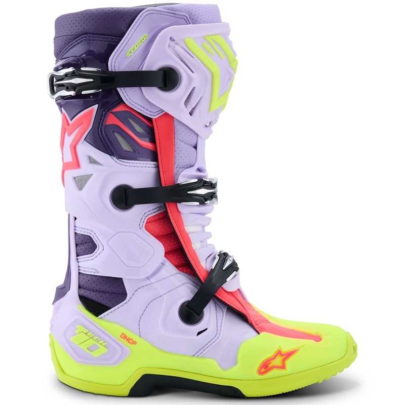 Alpinestars Tech 10 Supervented motociklističke čizme ljubičaste-fluo žute-ružičaste