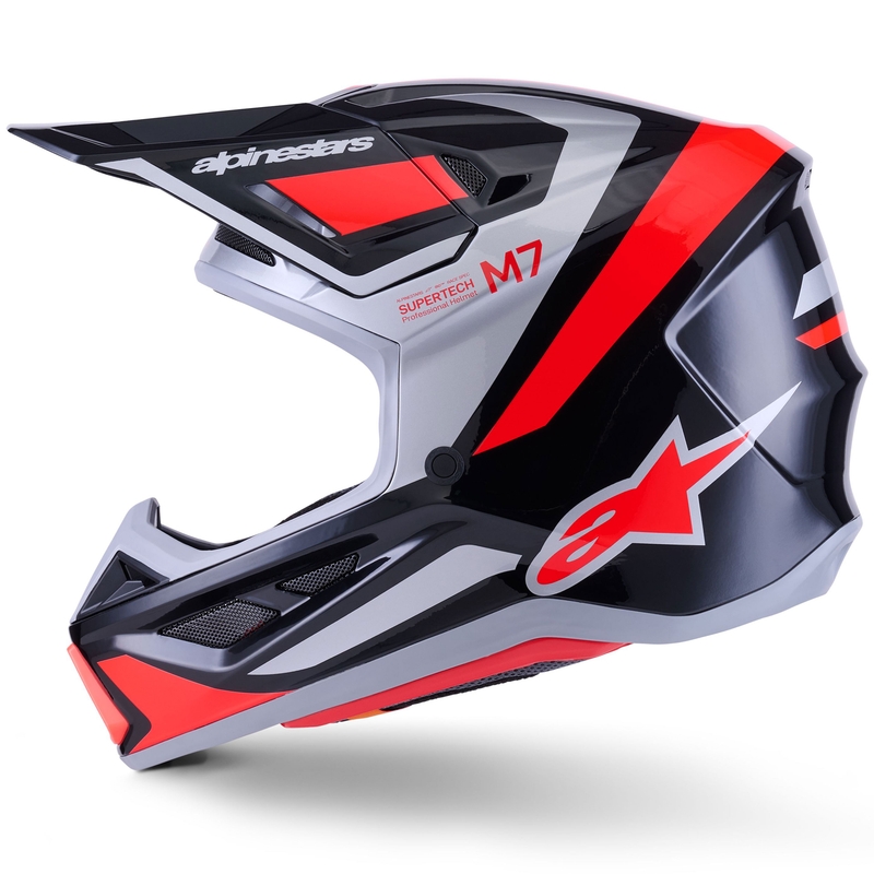 Alpinestars SM7 Rise motocross kaciga crno-srebrno-fluo crvena