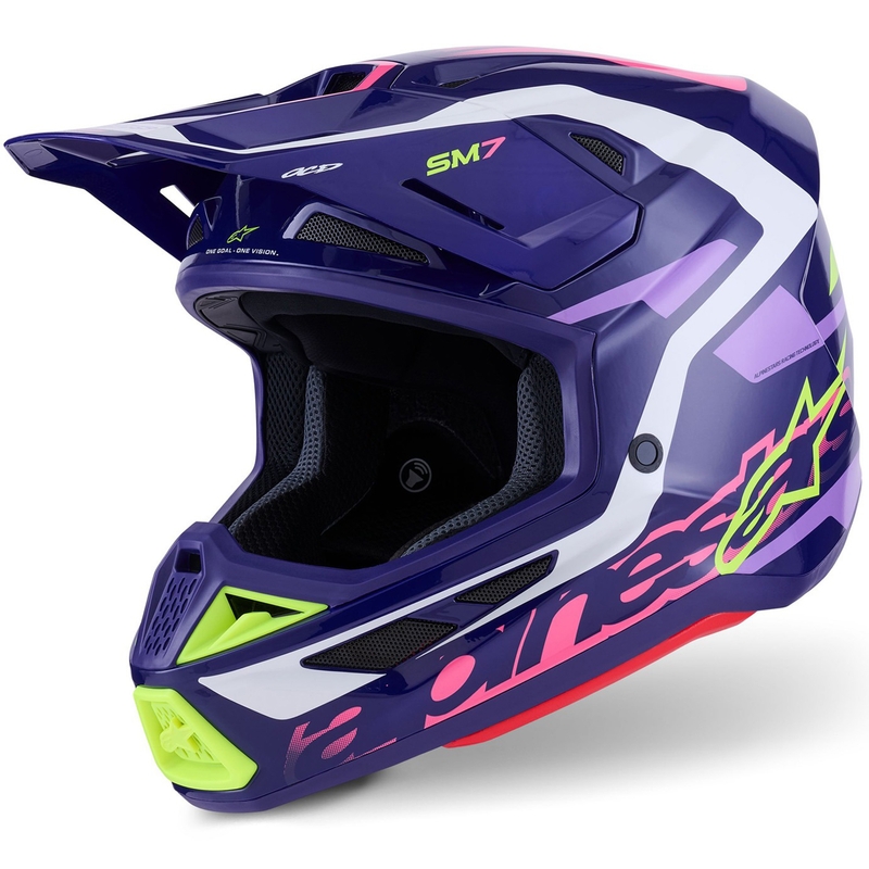Alpinestars SM7 Deed motocross kaciga ljubičasto-roza-bijelo-fluo žuta