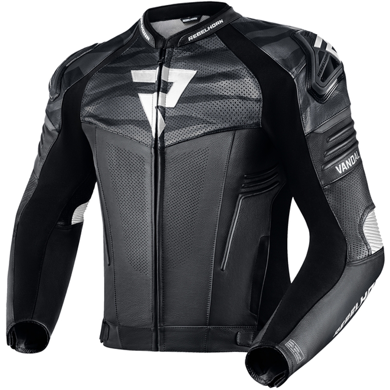 Kožna motoristička jakna Rebelhorn Vandal crno-bijela rasprodaja