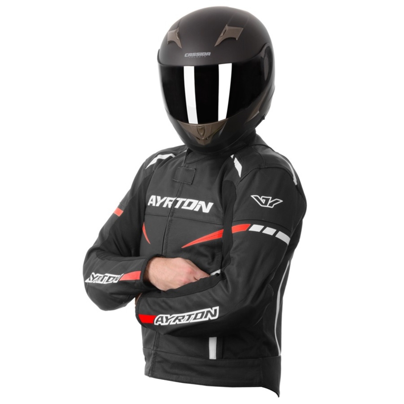 Motociklistička jakna Ayrton Raptor crno-bijela-fluo crvena