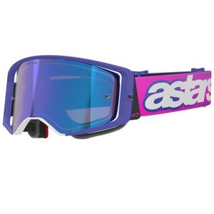 Alpinestars Supertech Vision Vista motocross naočale ljubičasto-fluo ružičaste s plavim zrcalnim staklima