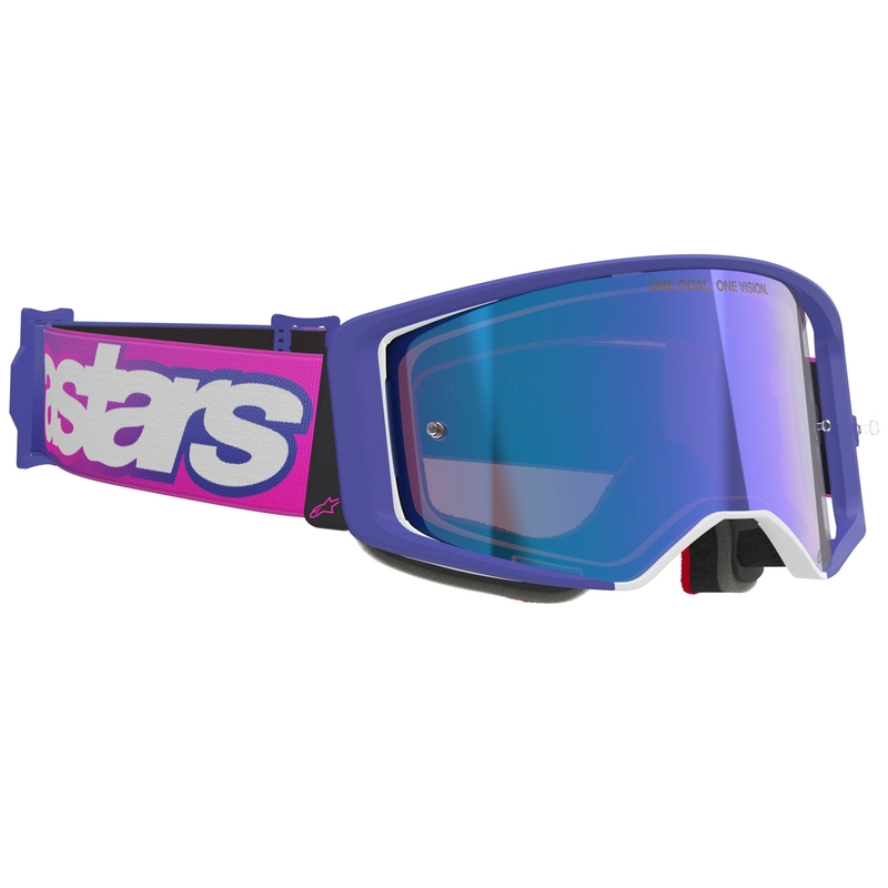 Alpinestars Supertech Vision Vista motocross naočale ljubičasto-fluo ružičaste s plavim zrcalnim staklima