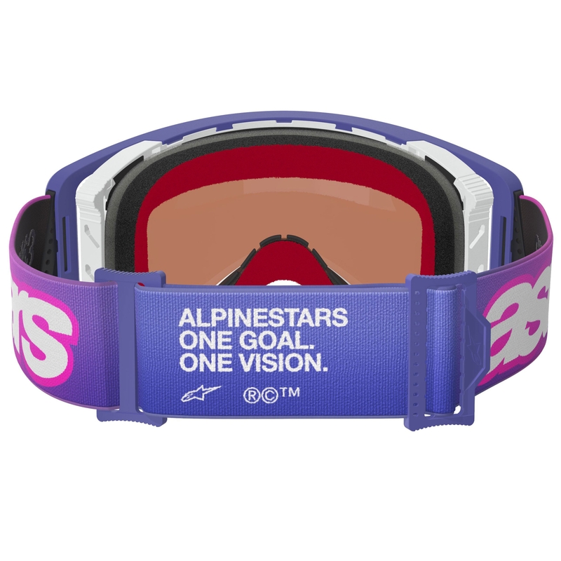 Alpinestars Supertech Vision Vista motocross naočale ljubičasto-fluo ružičaste s plavim zrcalnim staklima